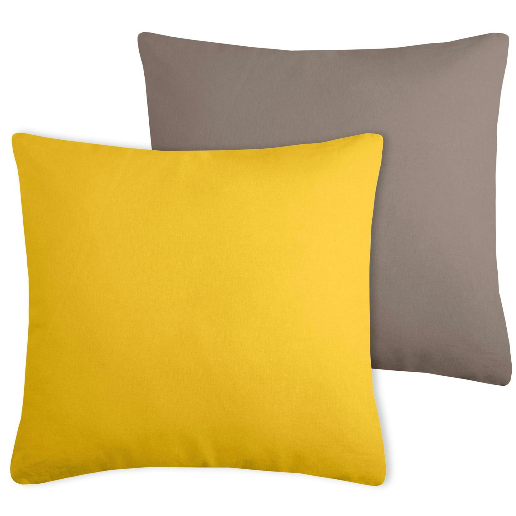 Coussin coton moutarde-taupe 50x50cm DUO