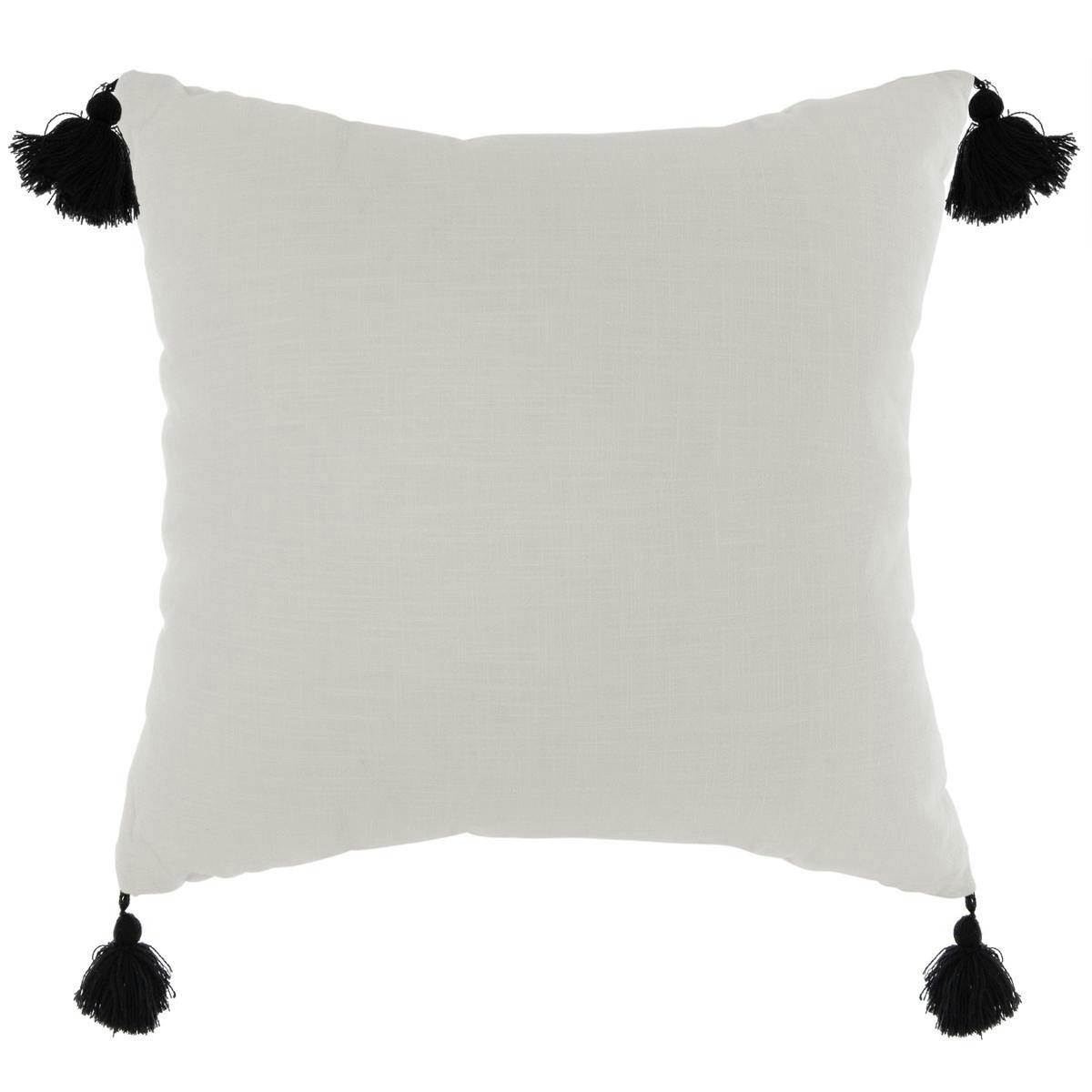 Coussin couleur ivoire et pompons noirs 45x45cm