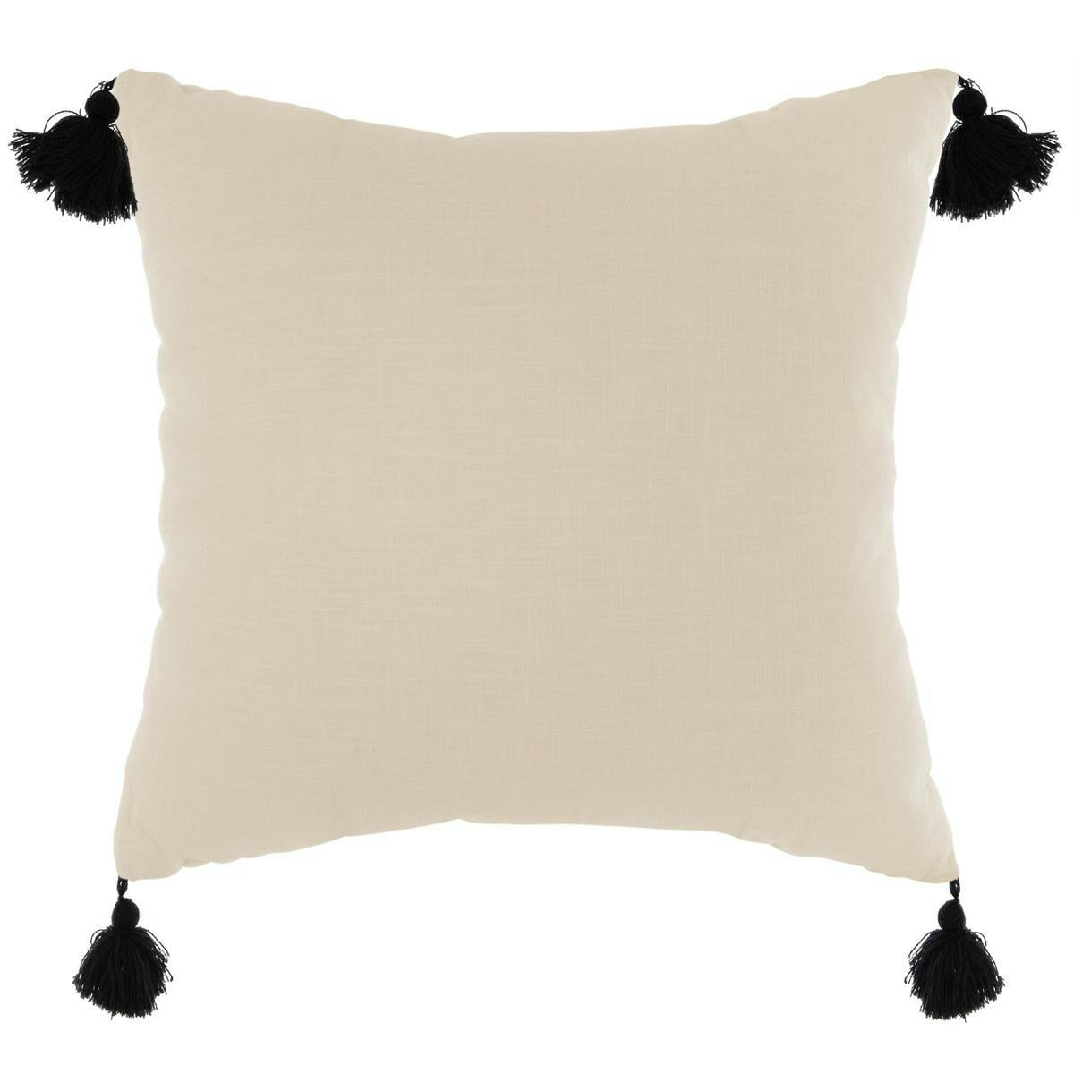 Coussin couleur lin et pompons noirs 45x45cm
