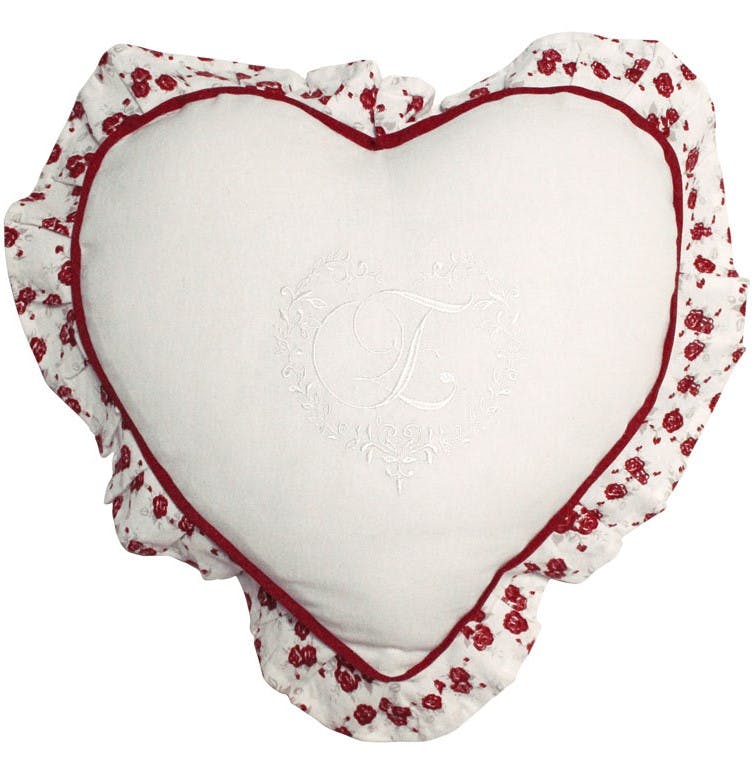Coussin c?ur blanc contour imprimé fleuri 40cm