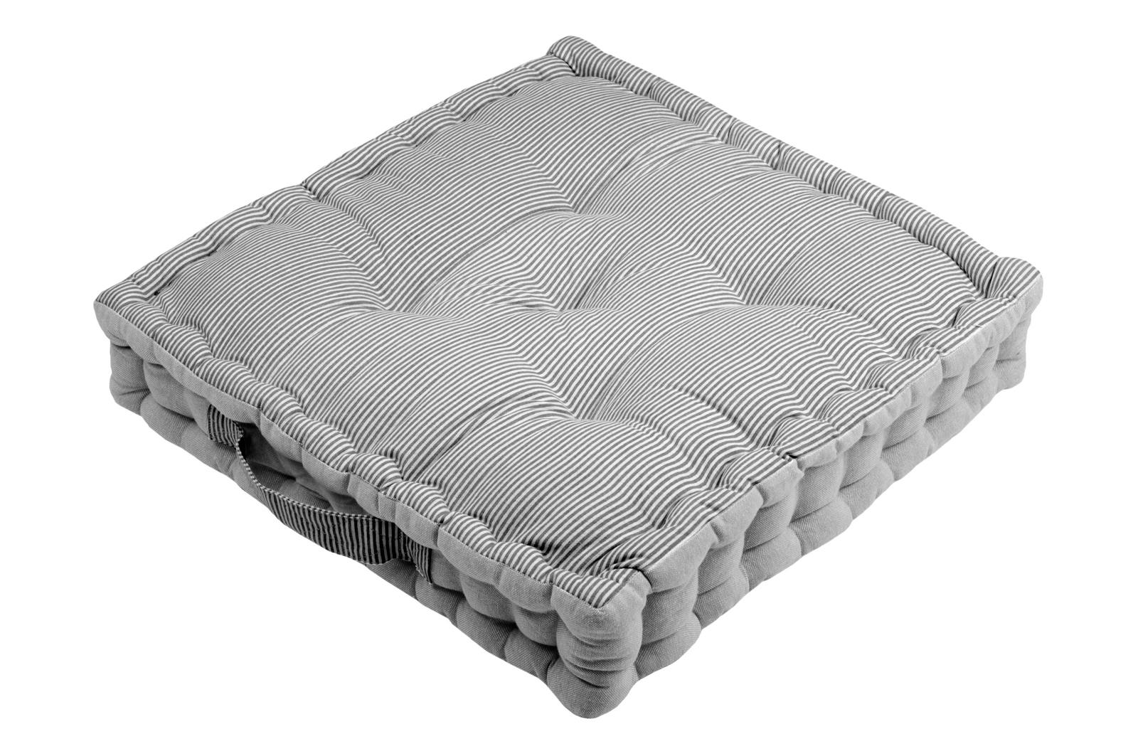 Coussin de sol charme couleur gris rayé et blanc 45x45x10cm 100% coton ANGELE GRIS