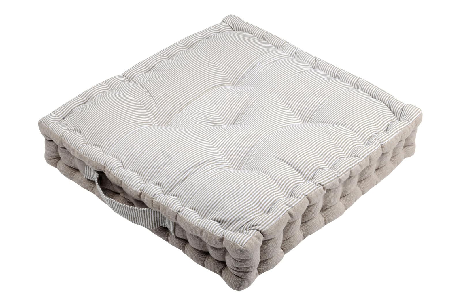 Coussin de sol charme couleur lin rayé et blanc 45x45x10cm 100% coton ANGELE LIN