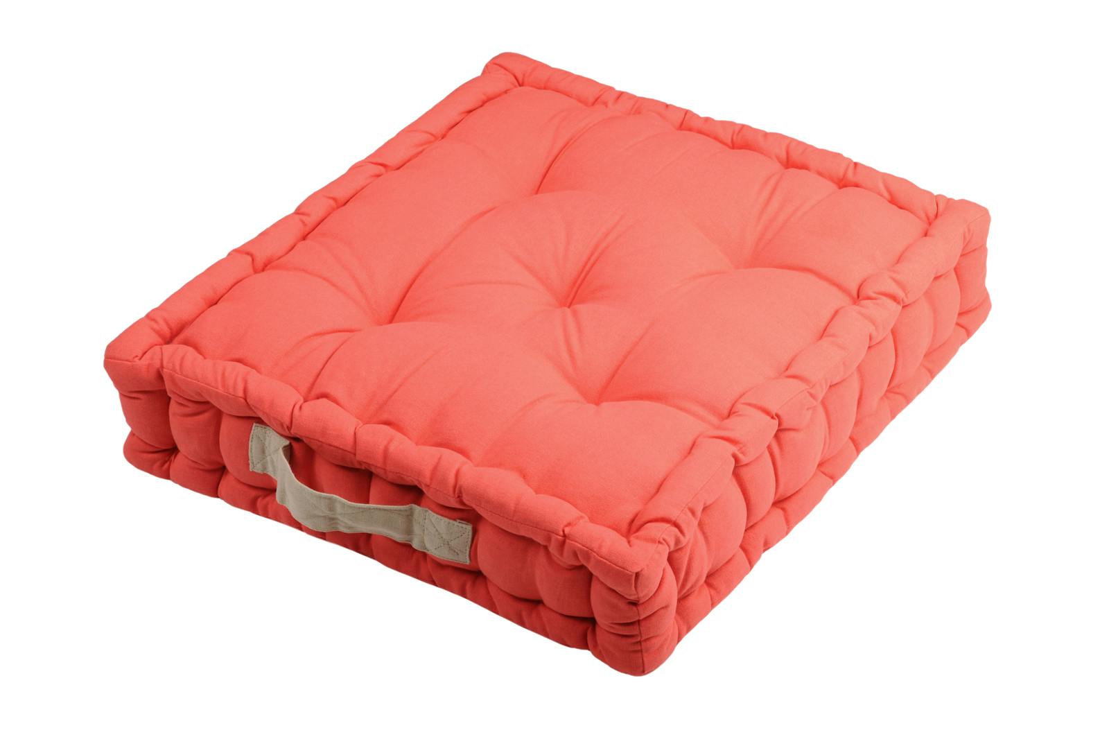Coussin de sol corail poignée couleur lin 45x45x10cm 100% coton DUO