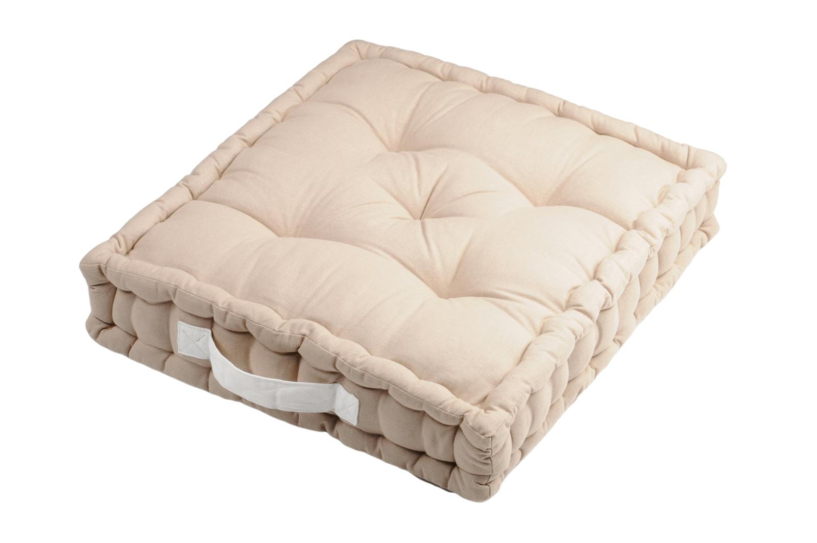 Coussin de sol couleur lin poignée blanche 45x45x10cm 100% coton DUO
