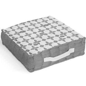 Coussin de sol en coton damier blanc 40x40x8cm