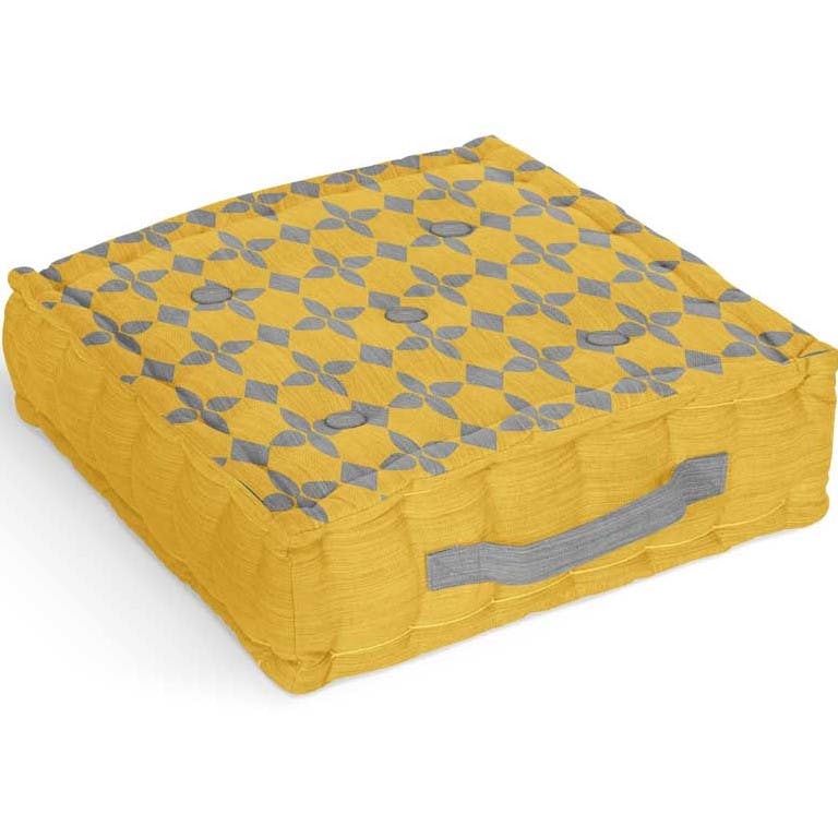Coussin de sol en coton damier jaune 40x40x8cm