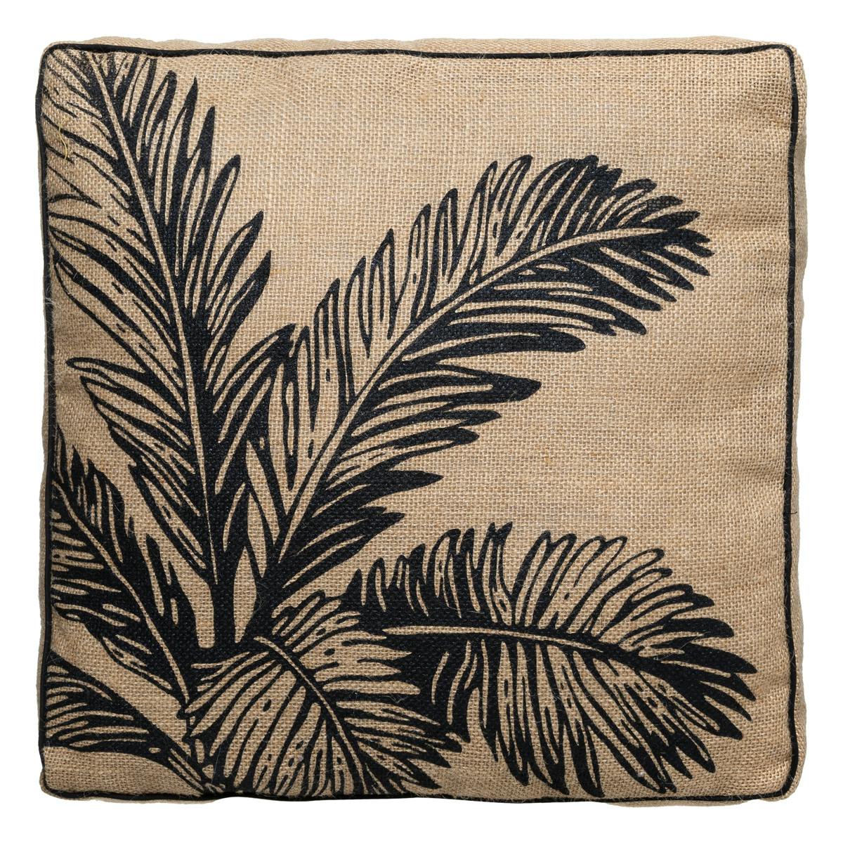 Coussin de sol en jute motif feuilles