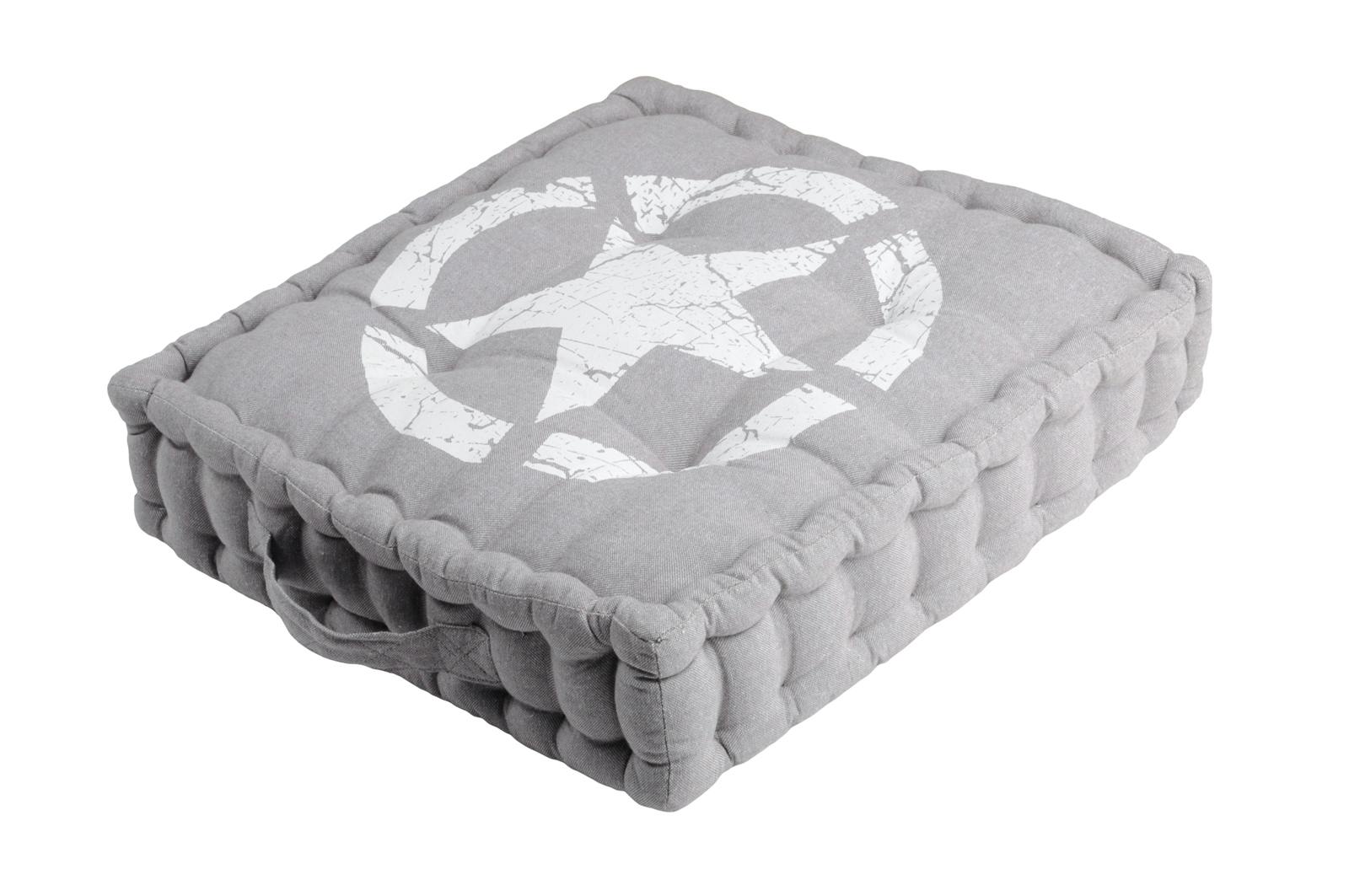 Coussin de sol gris décor USA 45x45x10cm 100% coton PORTLAND