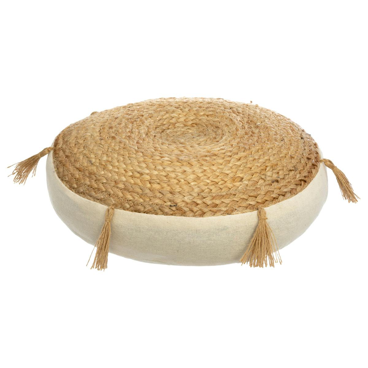 Coussin de sol rond en jute et coton