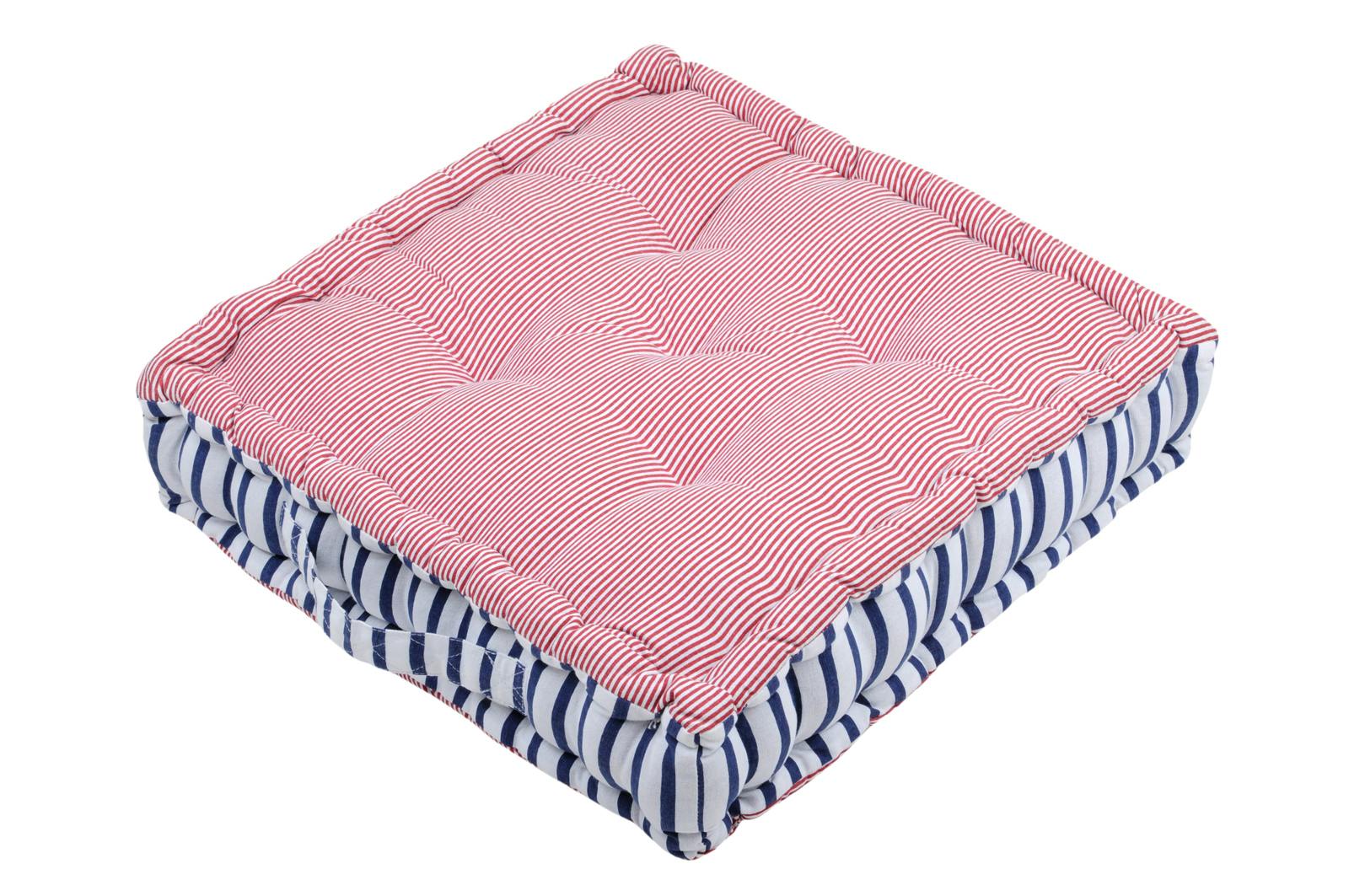 Coussin de sol rouge et bleu en coton 45x45x10cm PLOUEZEC