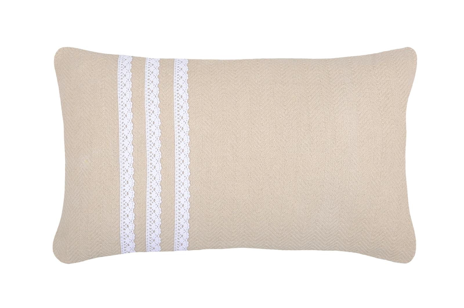 Coussin déco couleur lin avec dentelle blanche 30x50cm MUMMY