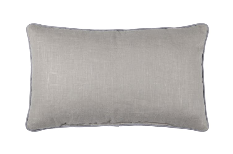 Coussin déco couleur taupe motif Mouvement de Feuilles bleu et blanc avec passepoil 30x50cm LEAF