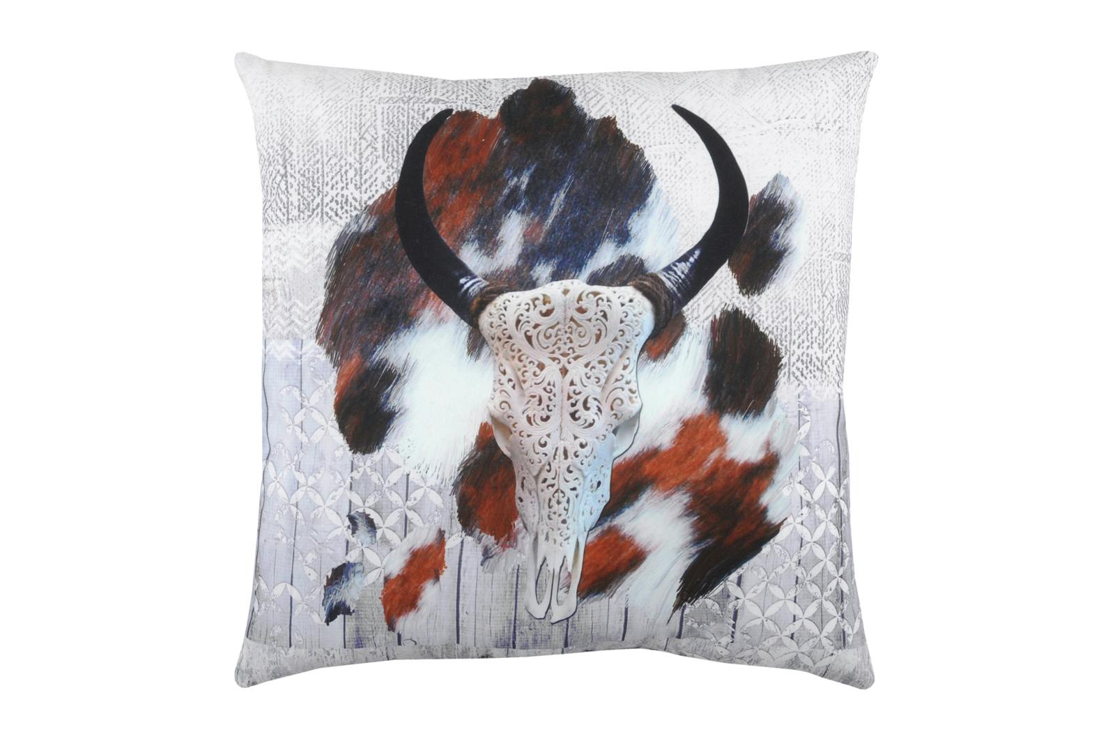 Coussin déco "Crâne de Bison" coloré gris 40x40cm VALDAVIA