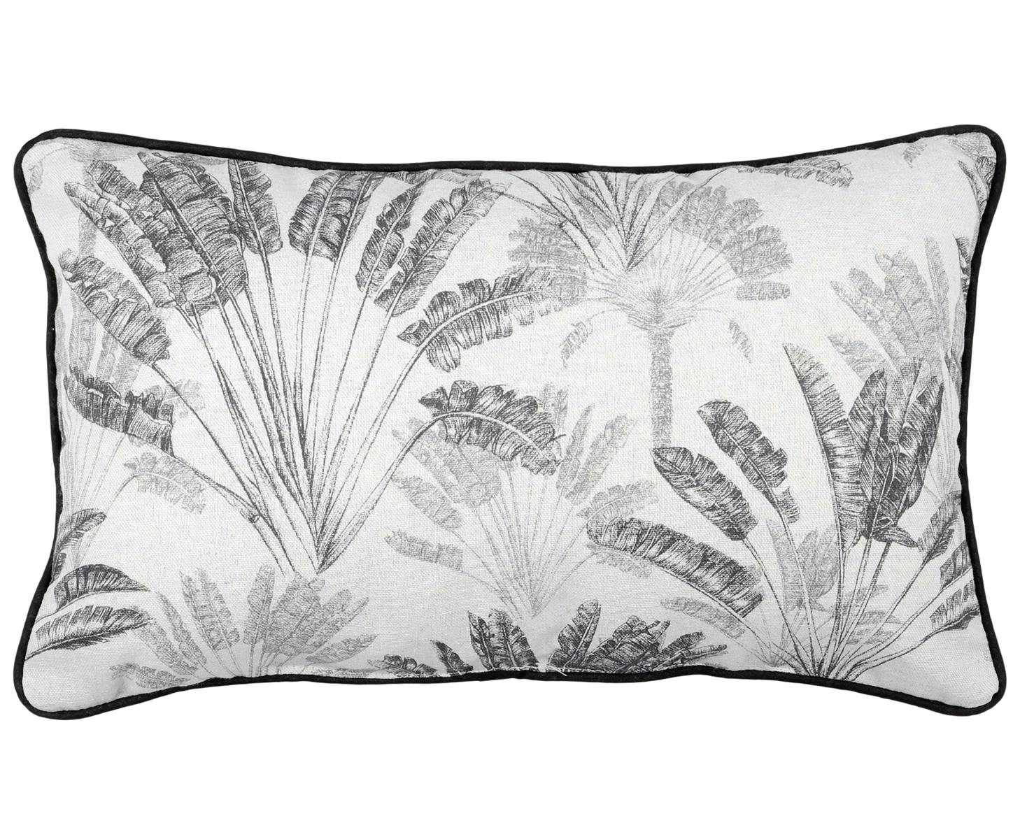 Coussin déco Feuilles et Zébrures noir et blanc avec passepoil 30x50cm SANA VOYAGEUR