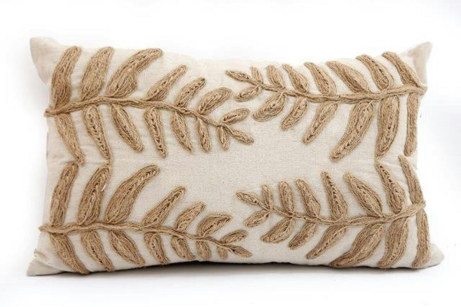 Coussin déco feuilles jute 30x50 cm