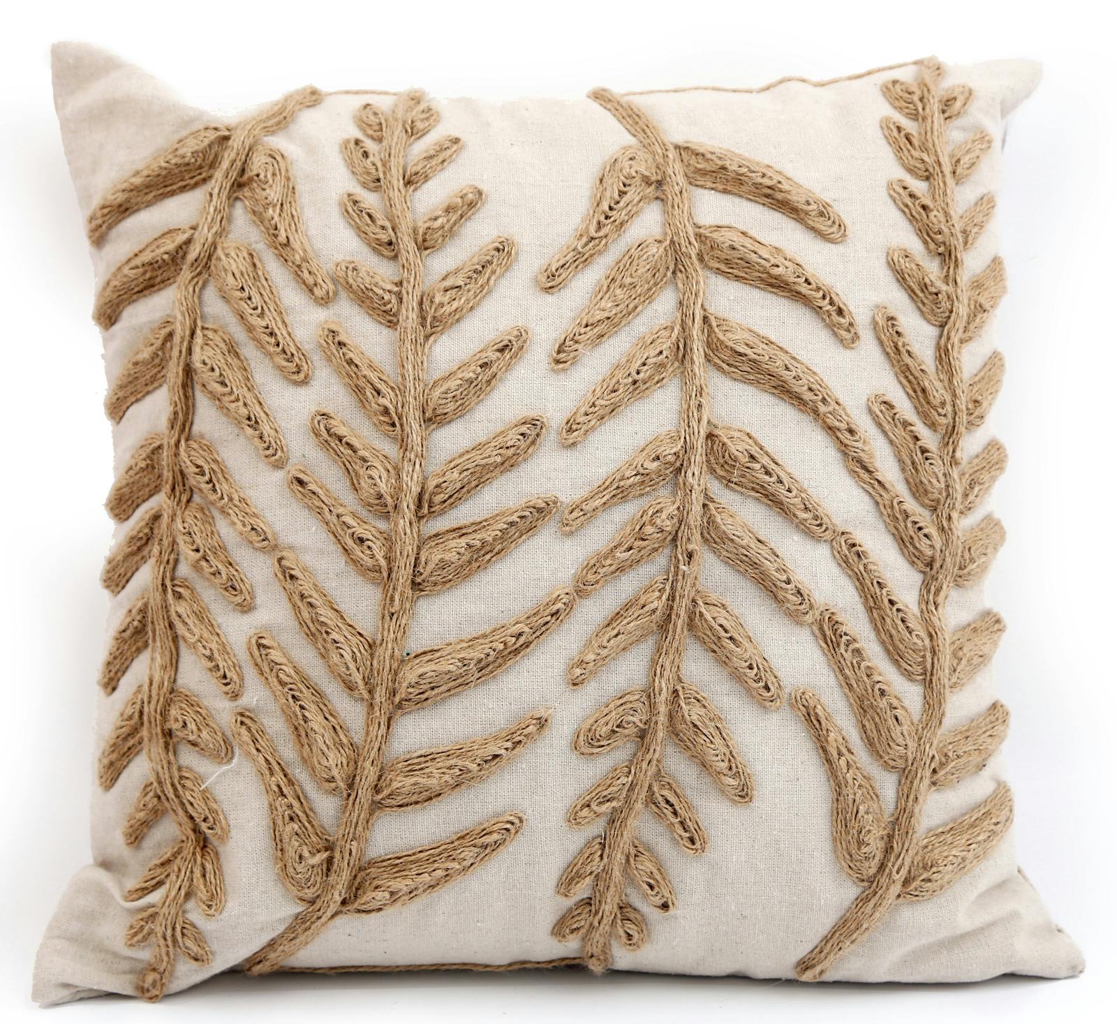 Coussin déco feuilles jute 40x40 cm