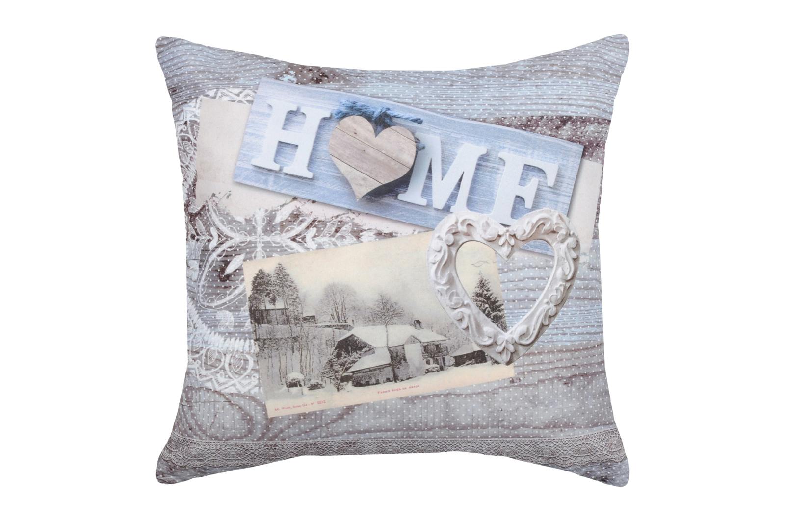 Coussin décor Chalet Charme "Home" avec carte postale et coeur 40x40cm WHISTLER