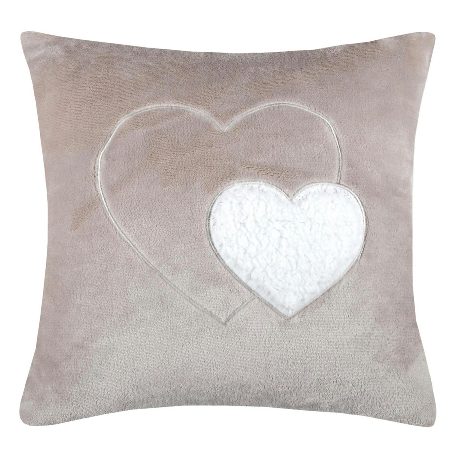 Coussin douceur gris cœurs blancs 40 x 40 cm