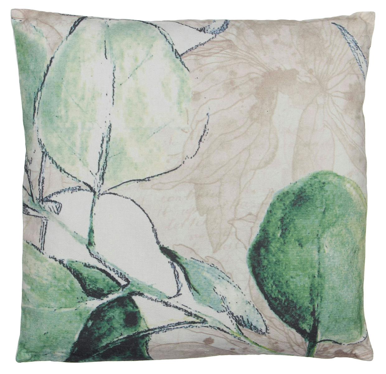 Coussin écru imprimé feuillage vert 45x45cm