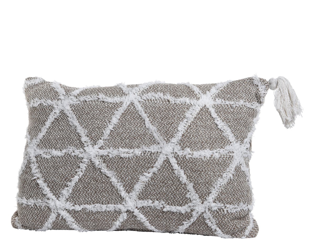 Coussin en coton motifs triangle beige et blanc 60x40cm