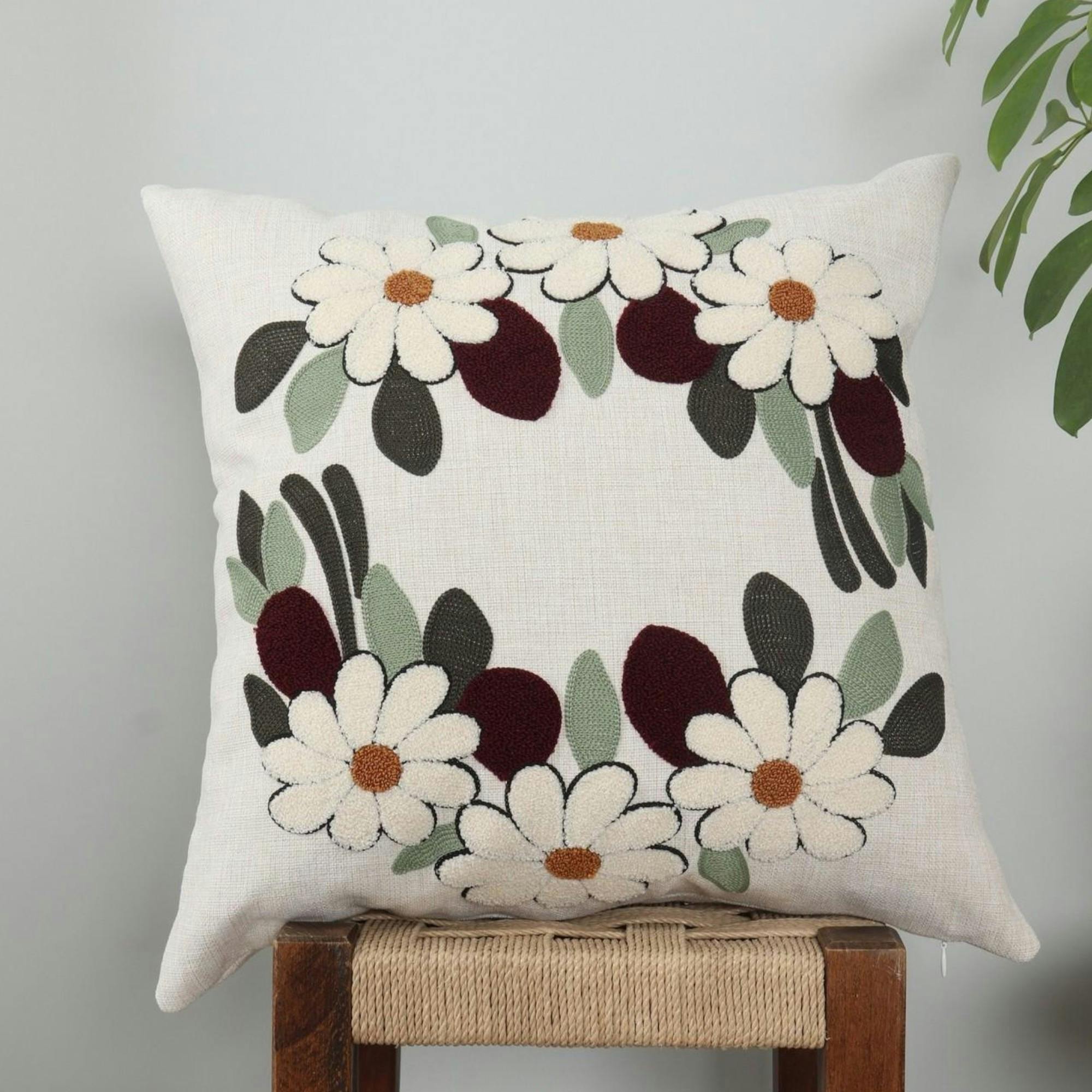 Coussin en lin – couronne de fleurs ivoire en bouclette IZMIR