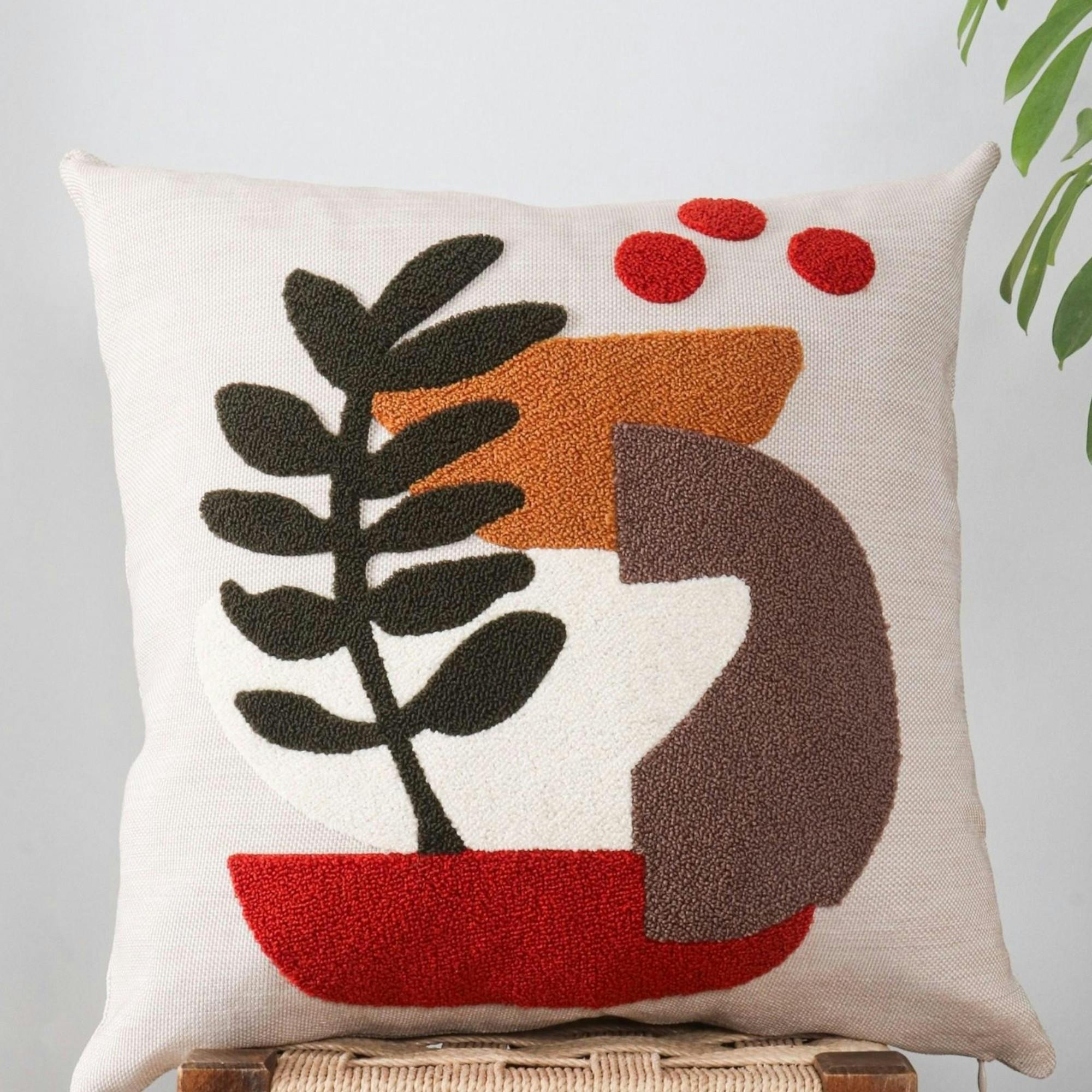 Coussin en lin écru – motif abstrait texturé IZMIR