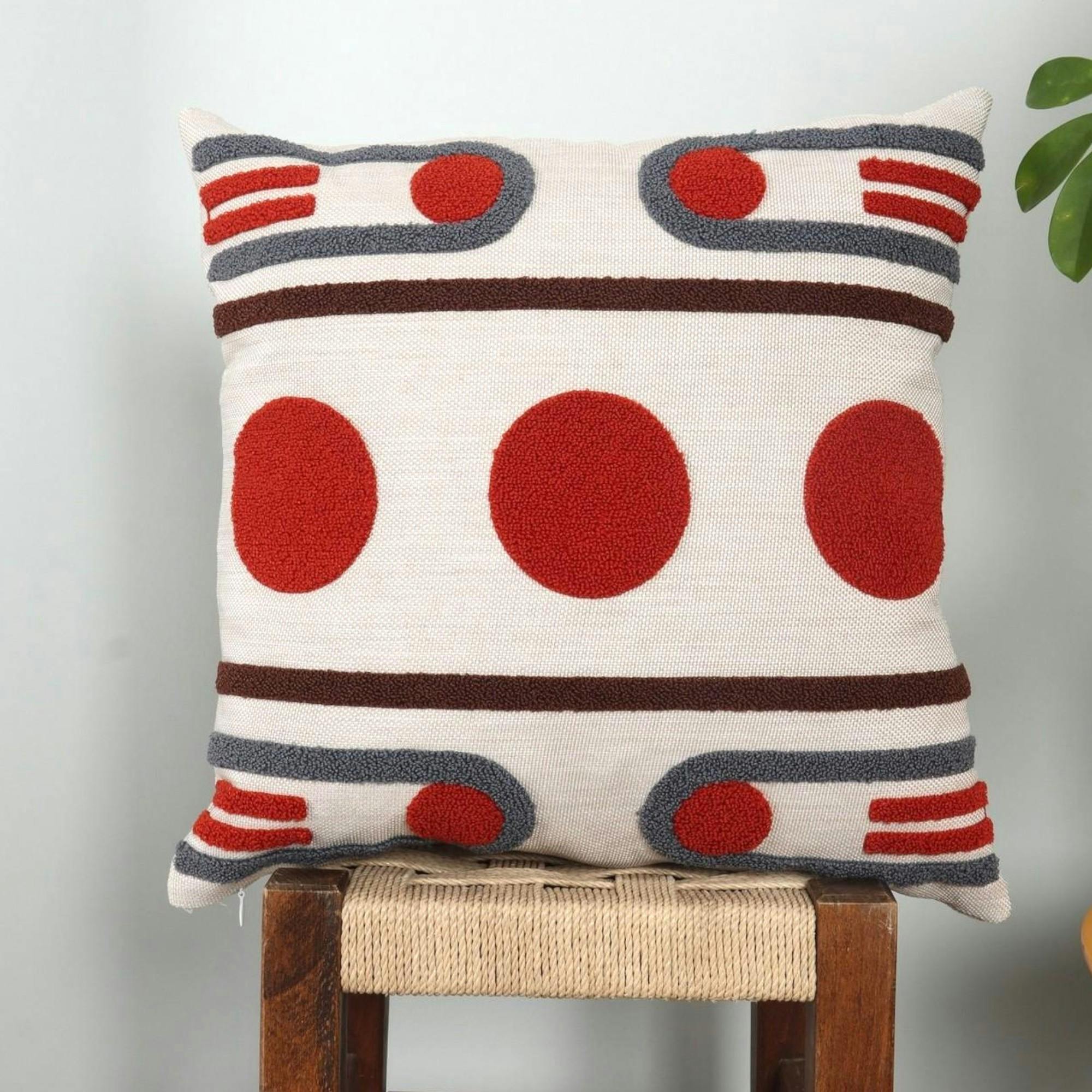 Coussin en lin écru – motifs graphiques rouges IZMIR