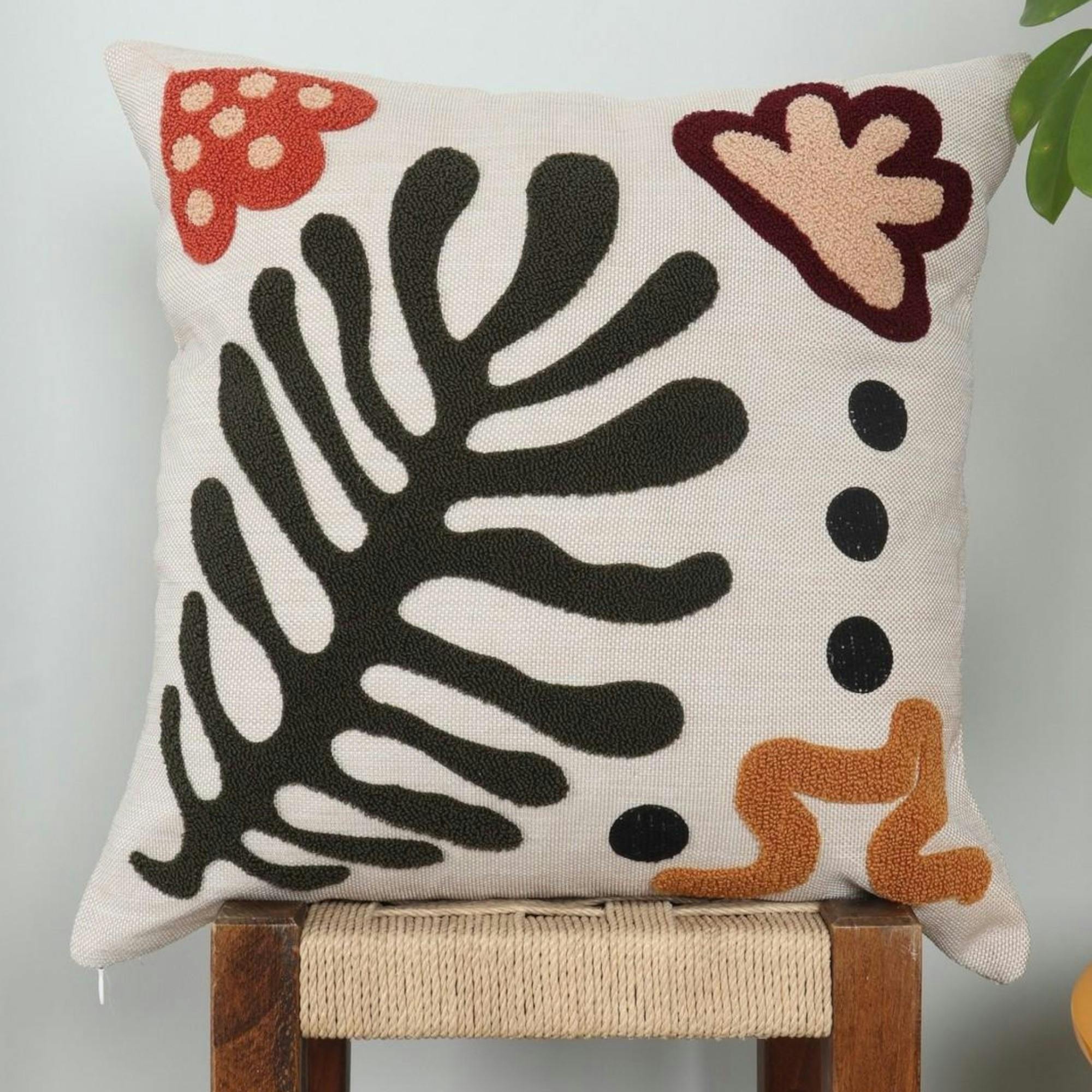 Coussin en lin – motif feuille verte en bouclette IZMIR