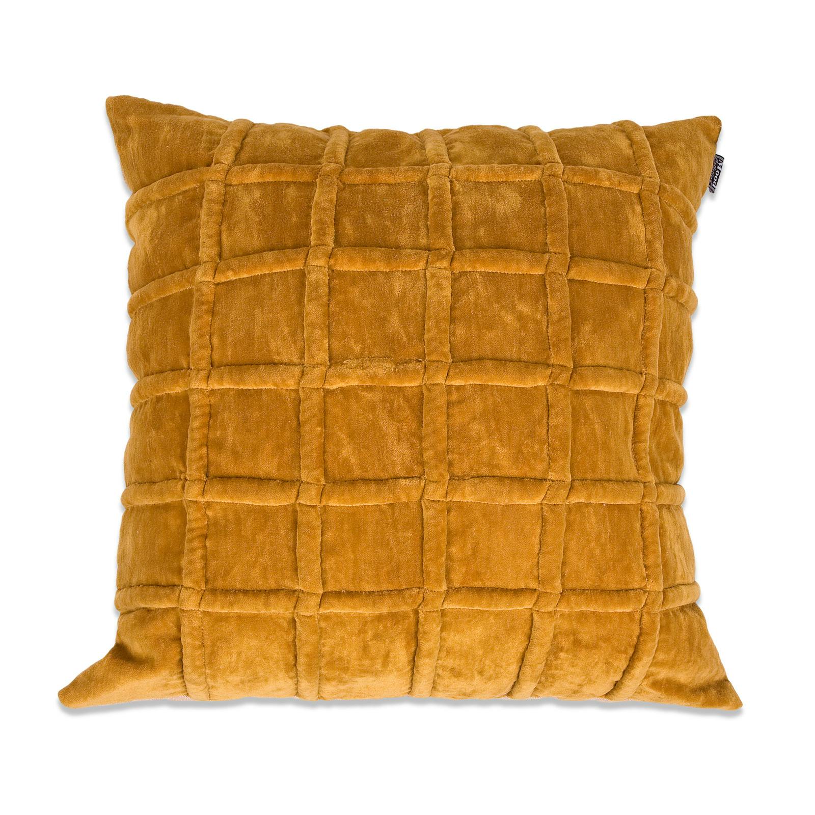 Coussin en velours jaune moutarde damier