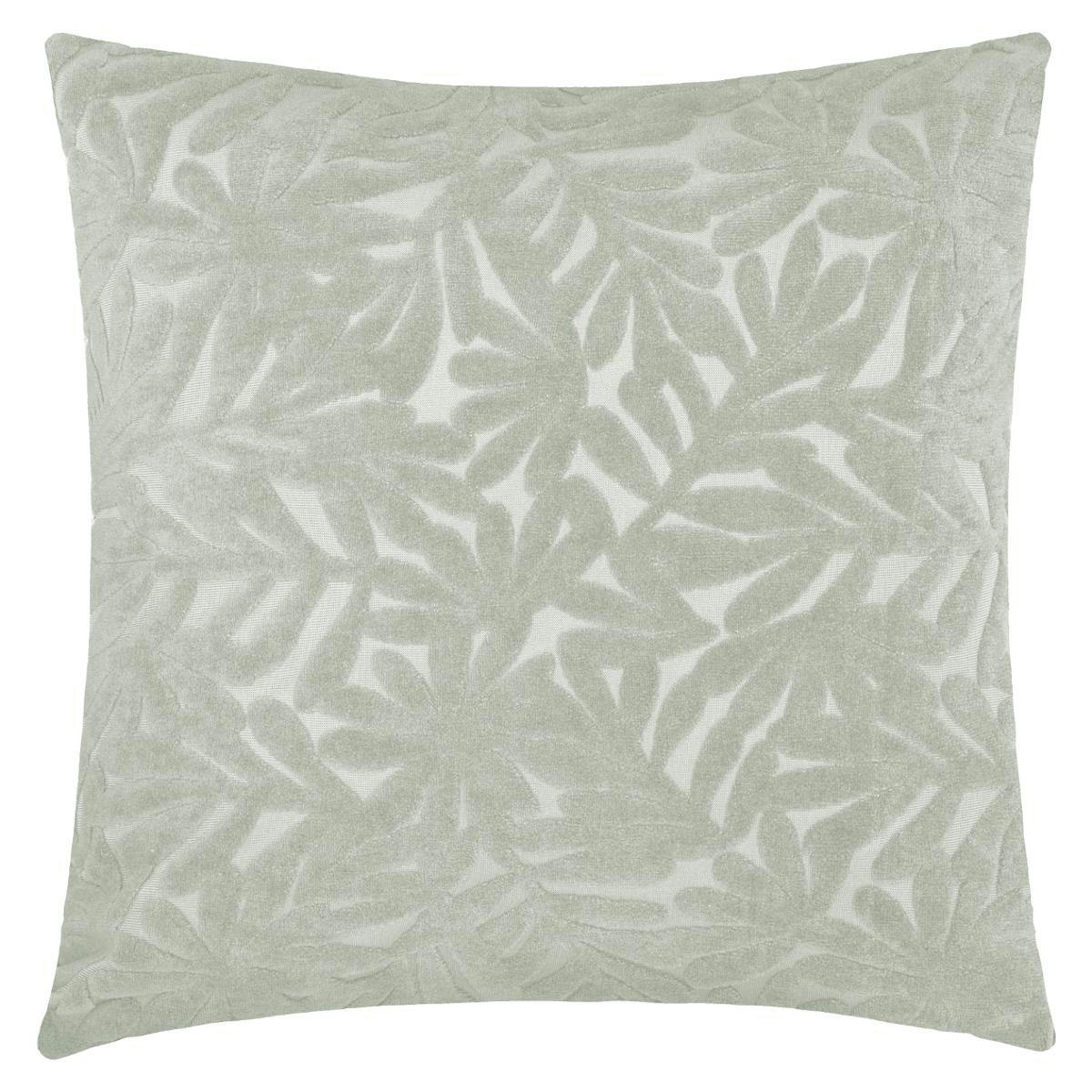 Coussin en velours vert motif feuillage