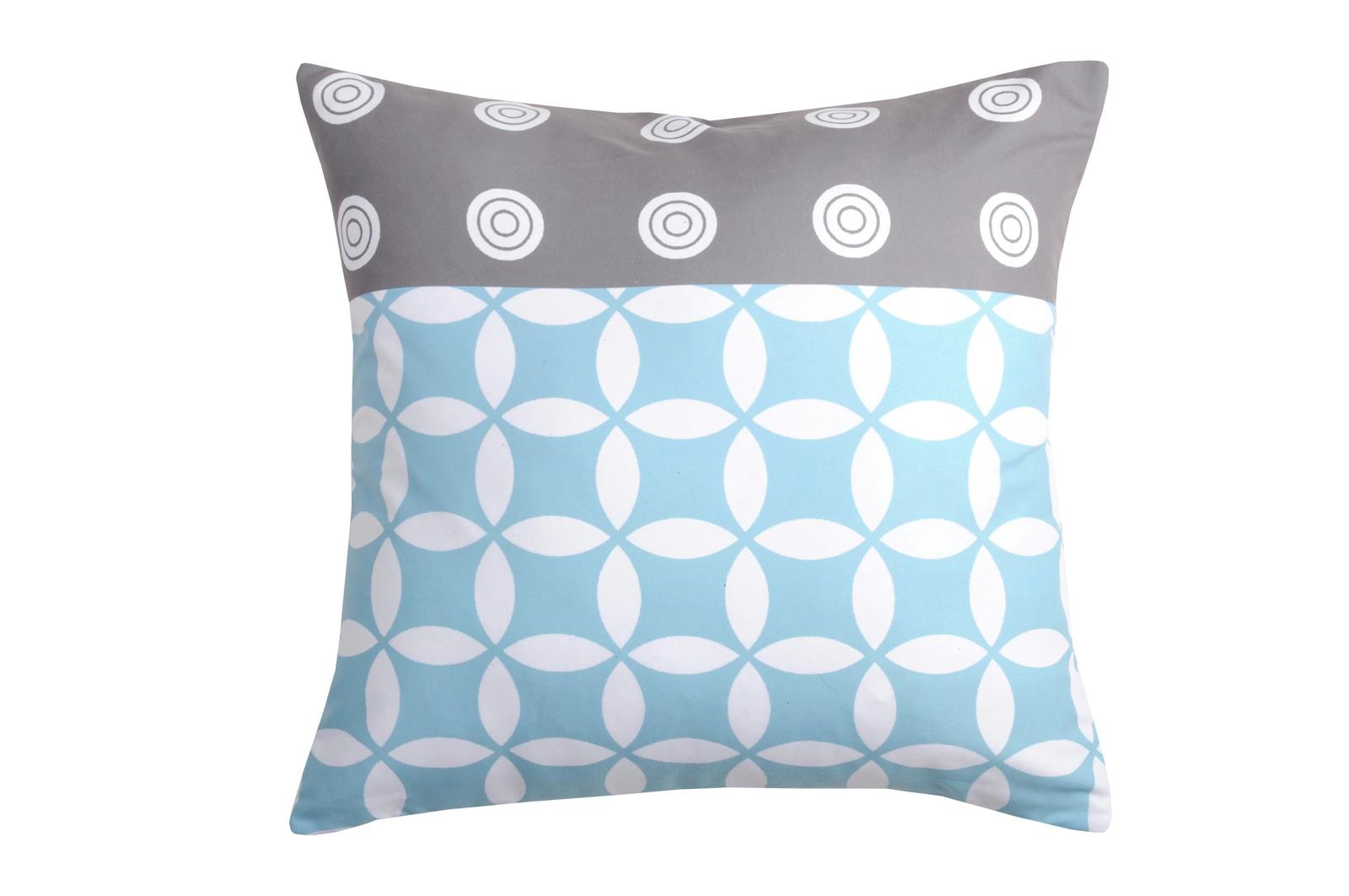 Coussin esprit nordique bleu et gris motif cercles géométriques 40x40cm SUOMI