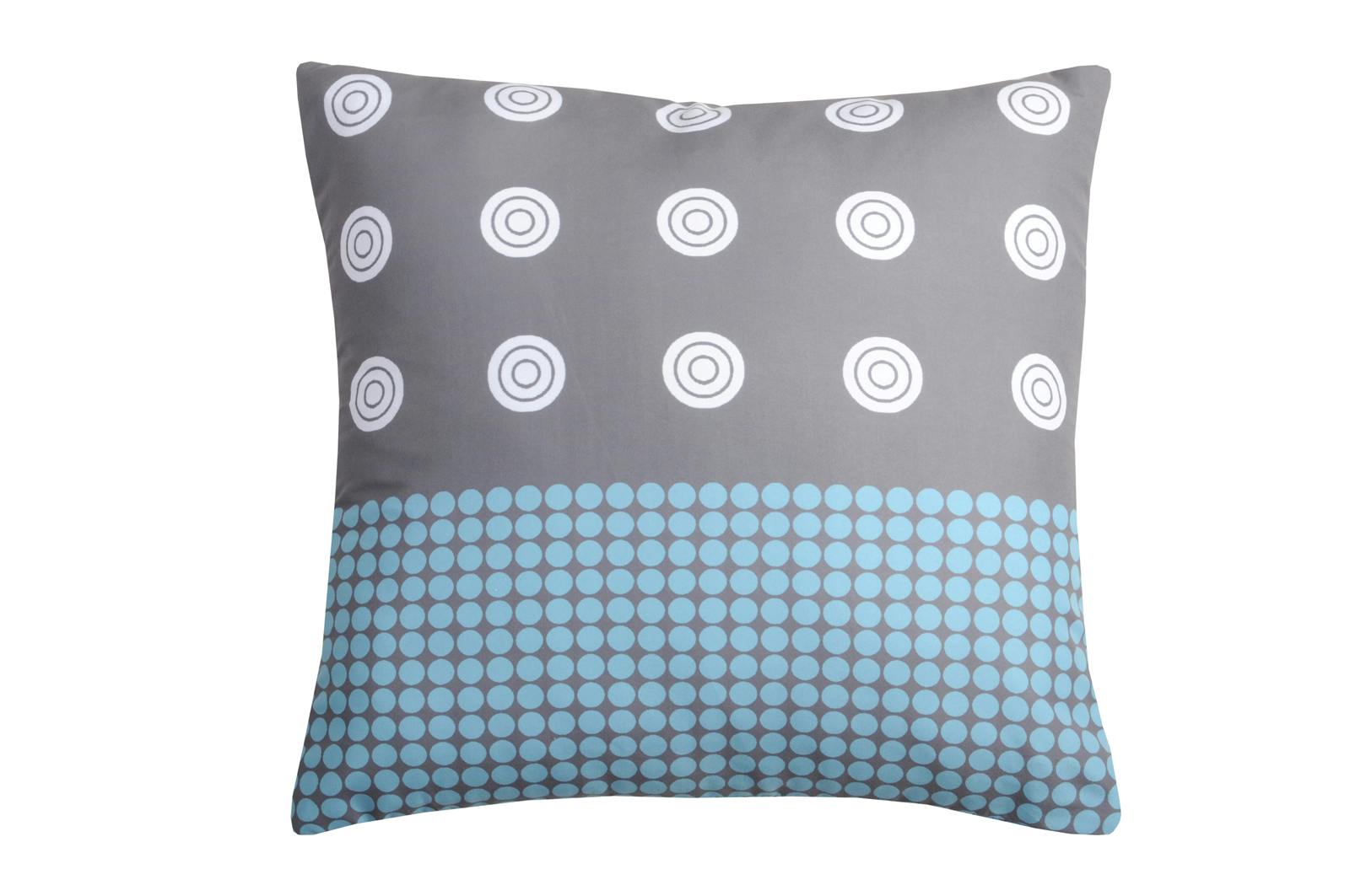 Coussin esprit nordique gris motifs cercles géométriques bleus et blancs 40x40cm SUOMI