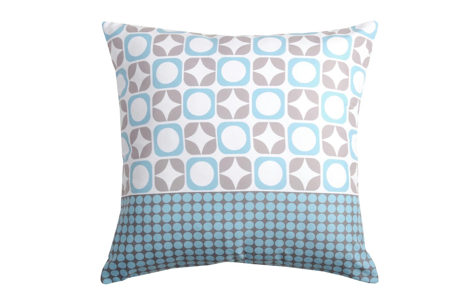 Coussin esprit nordique motifs géométriques blanc gris bleu et taupe 40x40cm SUOMI