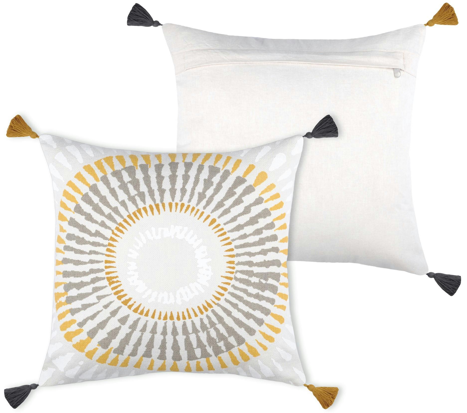 Coussin ethnique soleil à pompons 40x40cm MERIDA