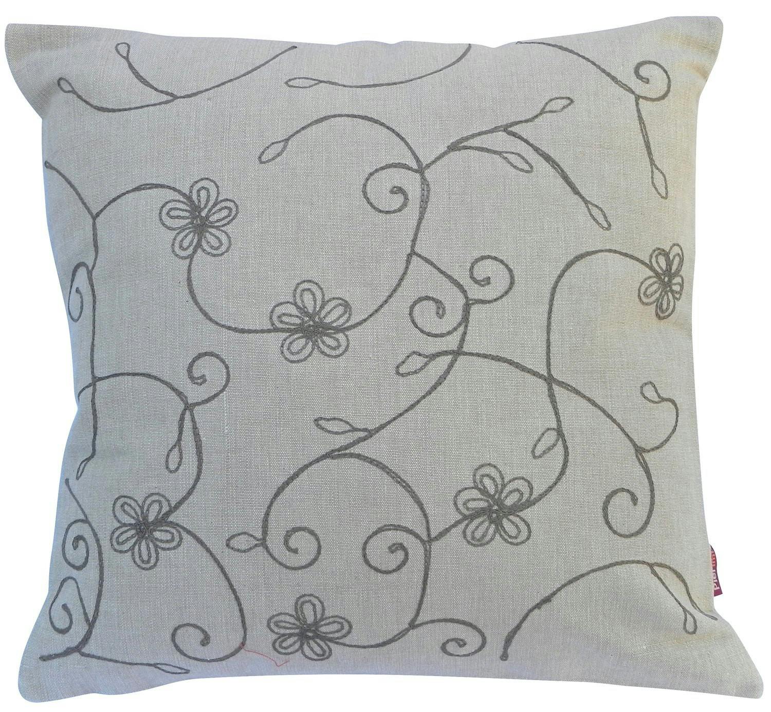 Coussin fleurs brodées chocolat 40x40cm