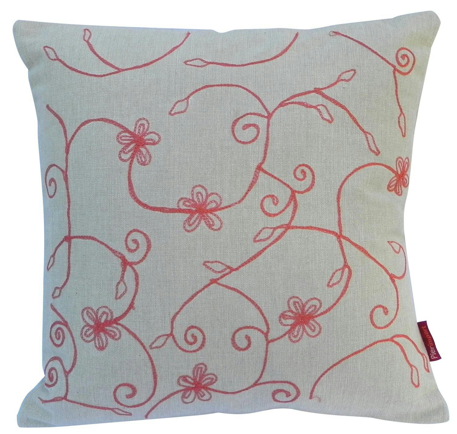 Coussin fleurs brodées corail 40x40cm