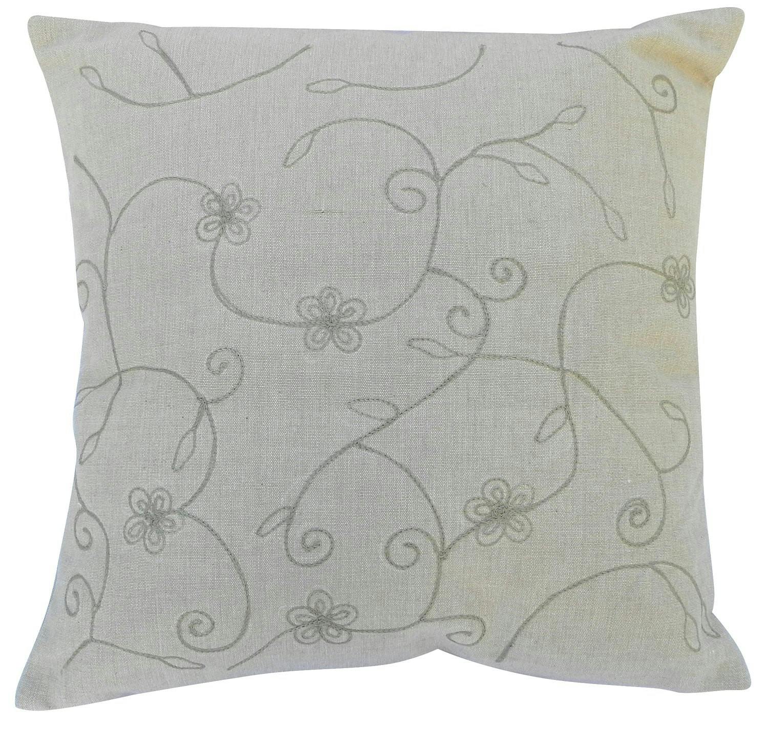 Coussin fleurs brodées taupe 40x40cm