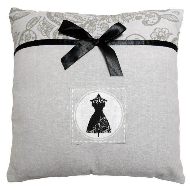 Coussin gris avec bande imprimé arabesques BLACK DRESS 40x40cm