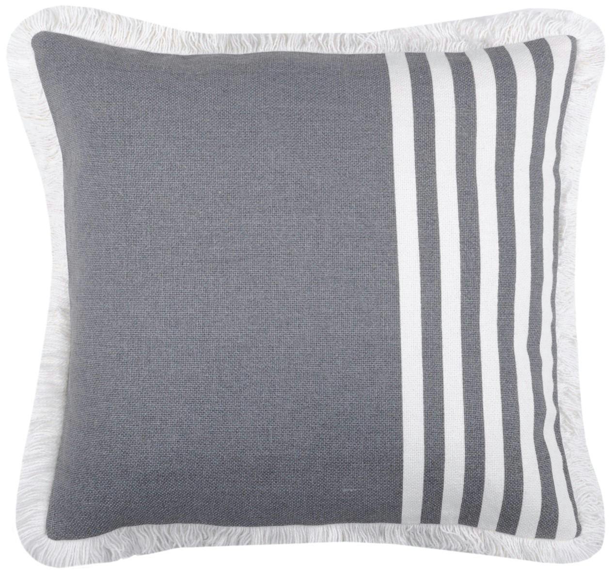 Coussin gris bandes latérales 40x40 large passepoil