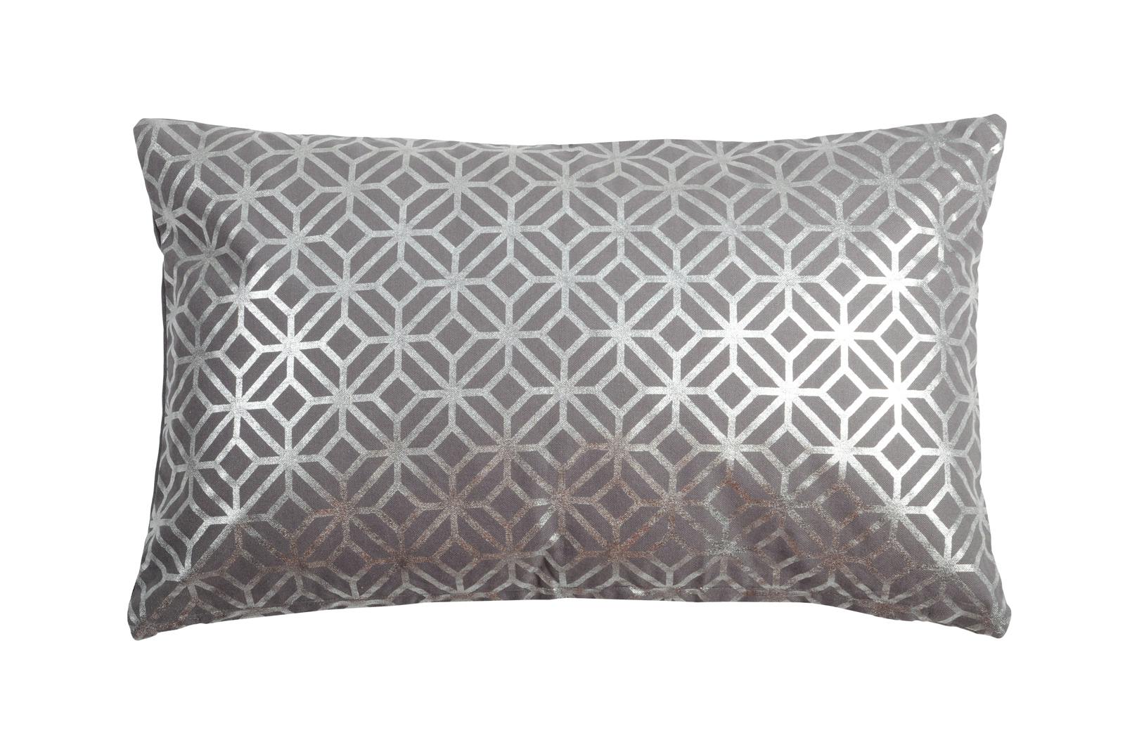 Coussin gris décor carrés géométriques argentés 30x50cm 100% coton DUOMO