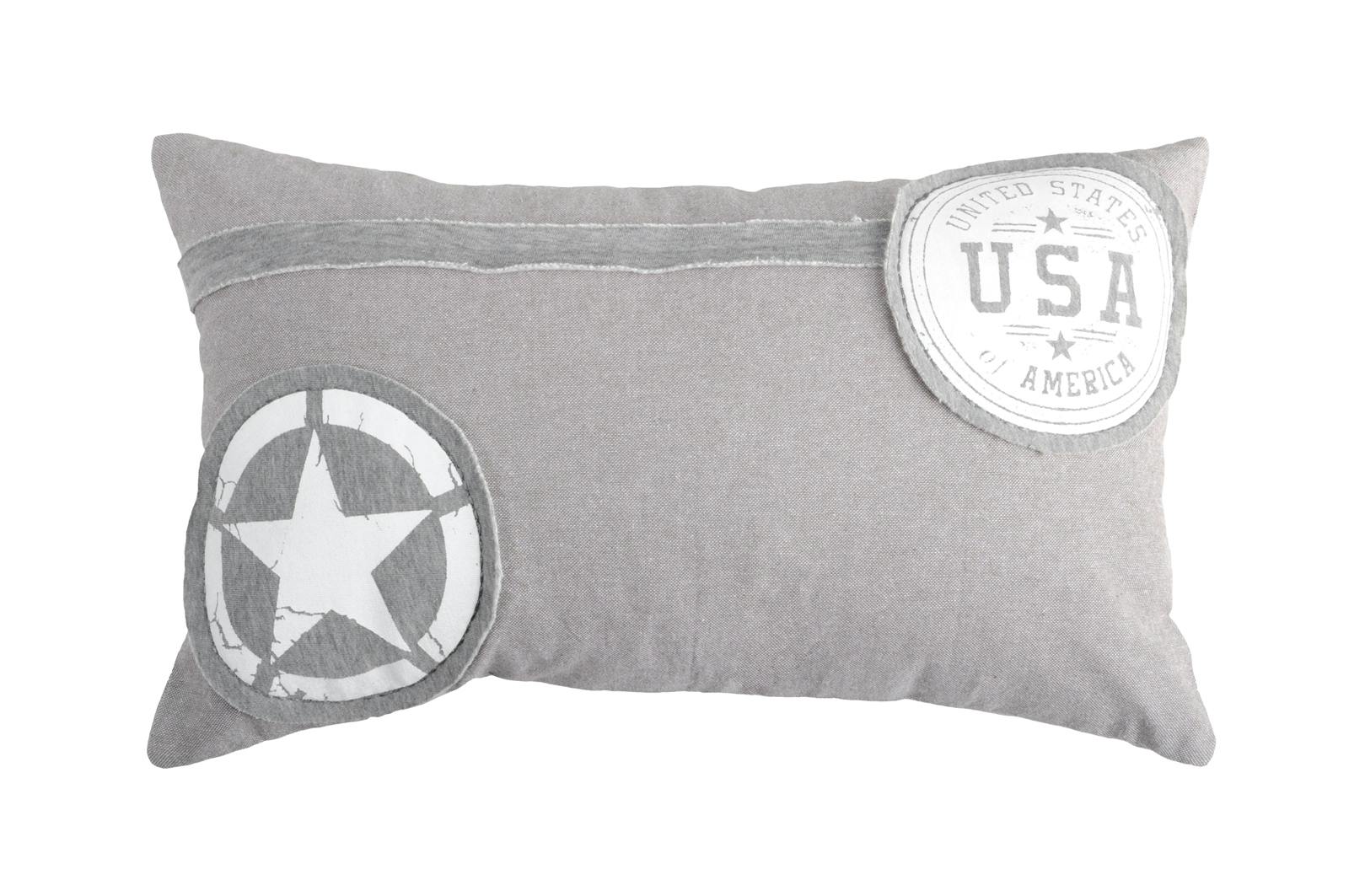 Coussin gris décor USA 30x50cm 100% coton PORTLAND