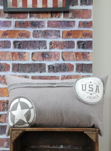 Coussin gris décor USA 30x50cm 100% coton PORTLAND