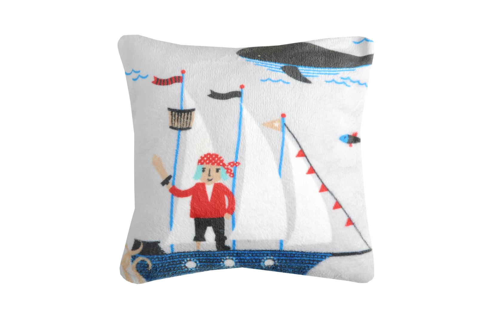 Coussin gris touché doux décor bateau de pirate 30x30cm JACK