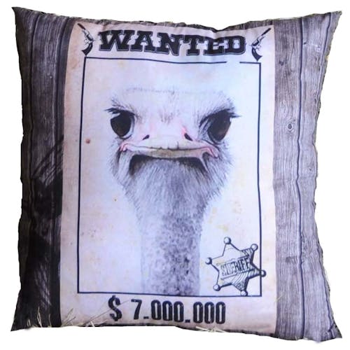Coussin humour Wanted Autruche 40x40cm WANTED