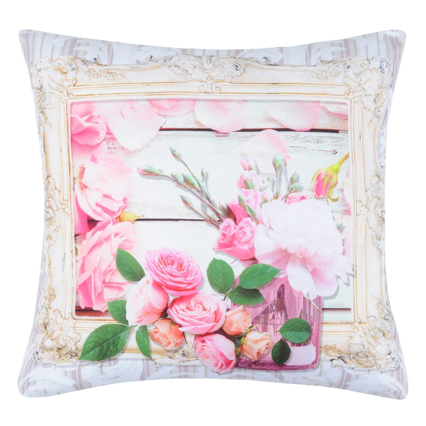 Coussin imprimé fleurs encadrées 40x40cm CAPELINE
