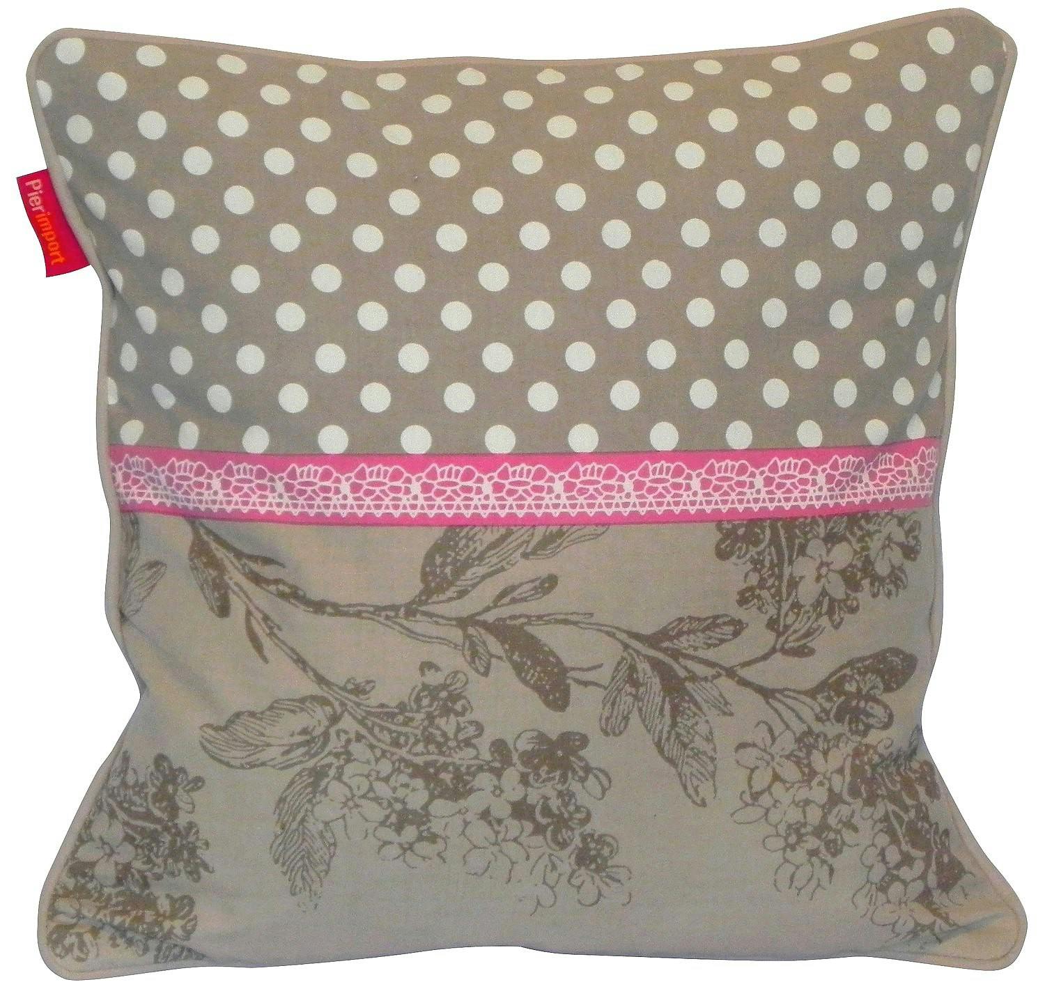 Coussin imprimé fleurs pois taupe  40x40cm