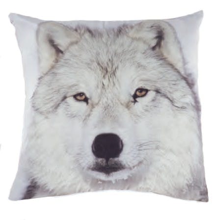 Coussin imprimé Tête de Loup noir et blanc 45x45cm