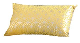 Coussin jaune décor carrés géométriques argentés 30x50cm 100% coton DUOMO