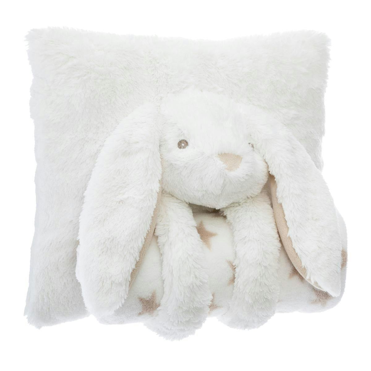 Coussin lapin plaid blanc