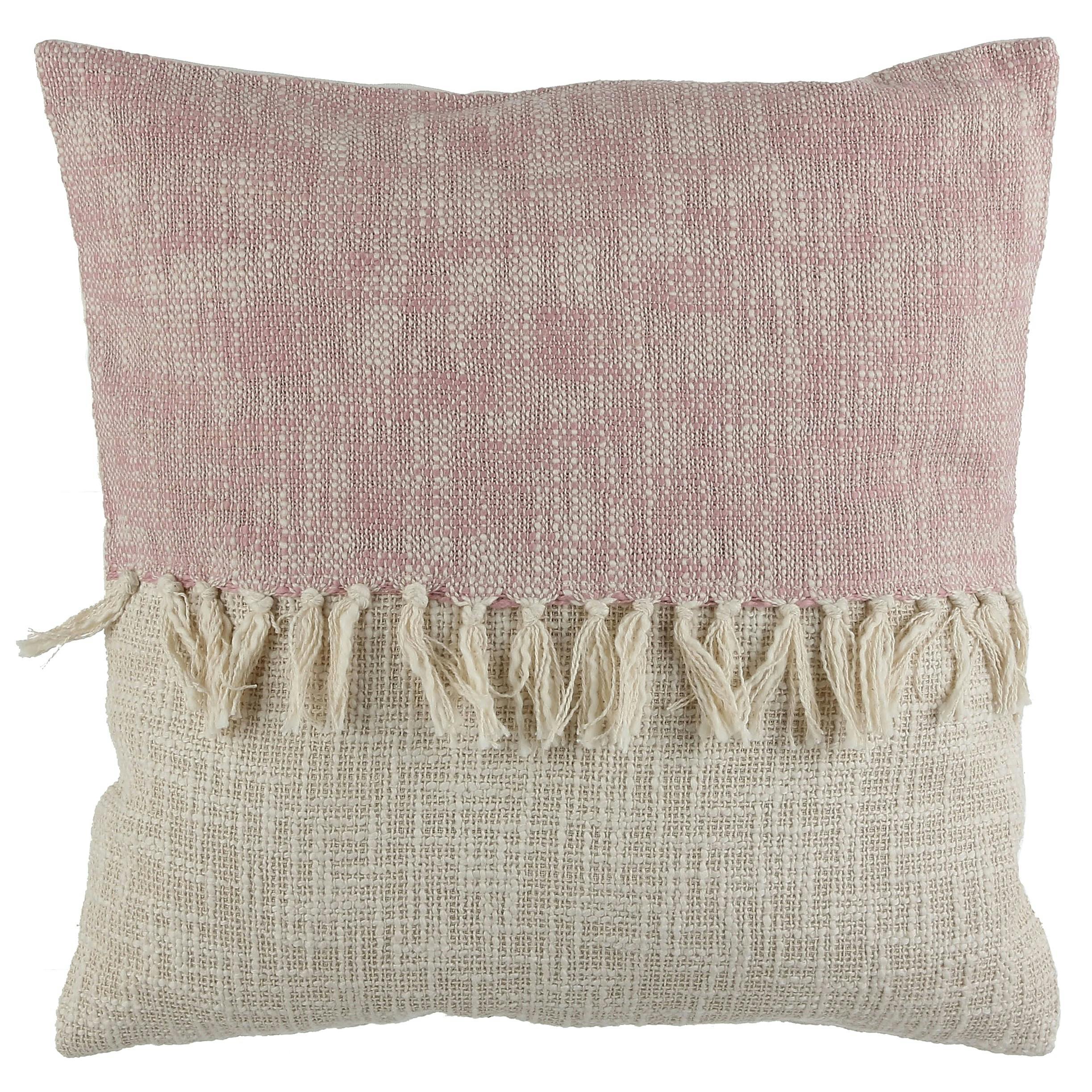 Coussin ligne à franges rose beige 45 x 45 cm